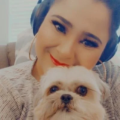 Mariel holding Waffles